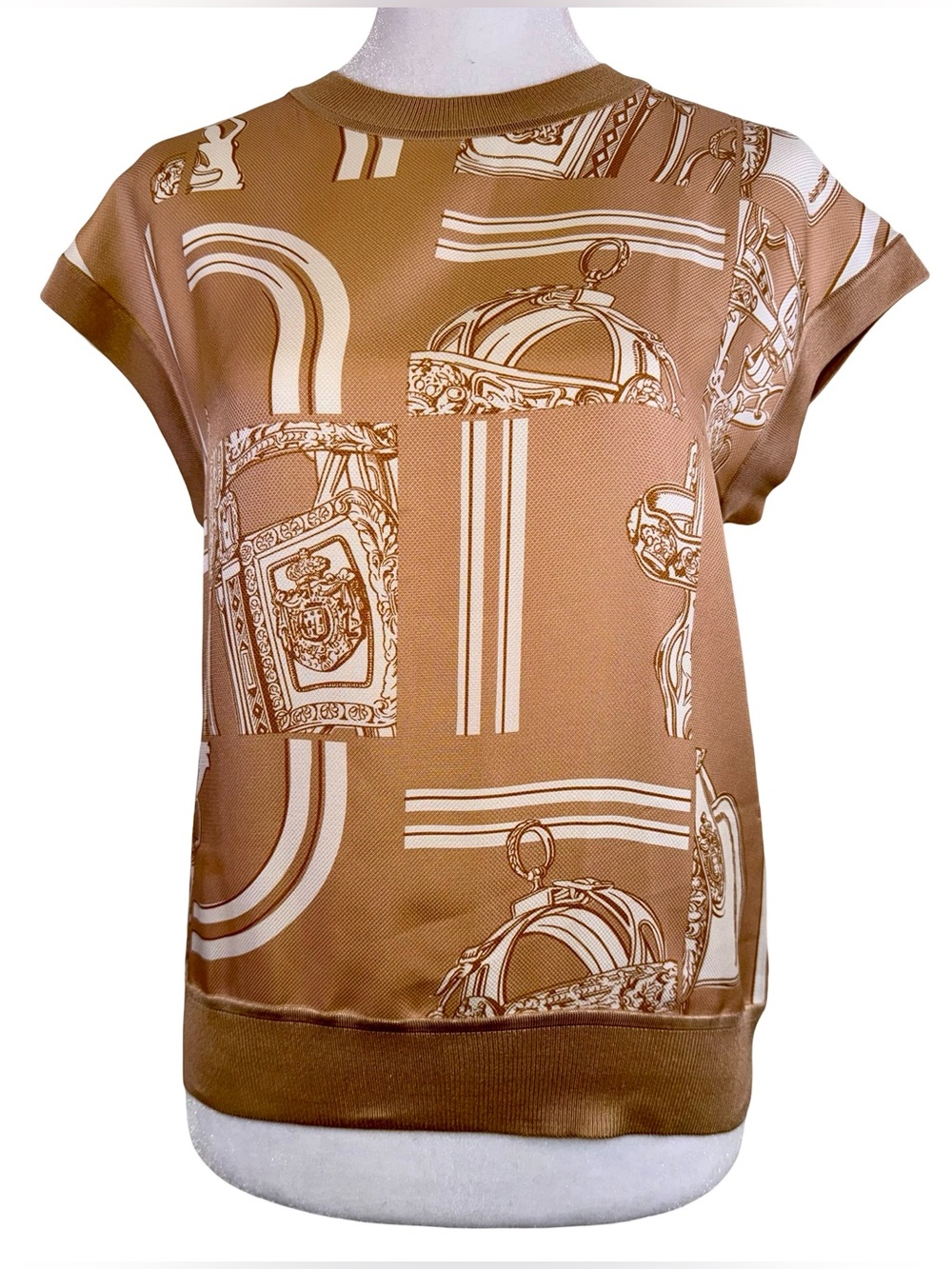 HERMES TWILLAINE TAUPE SHORT-SLEEVE TOP